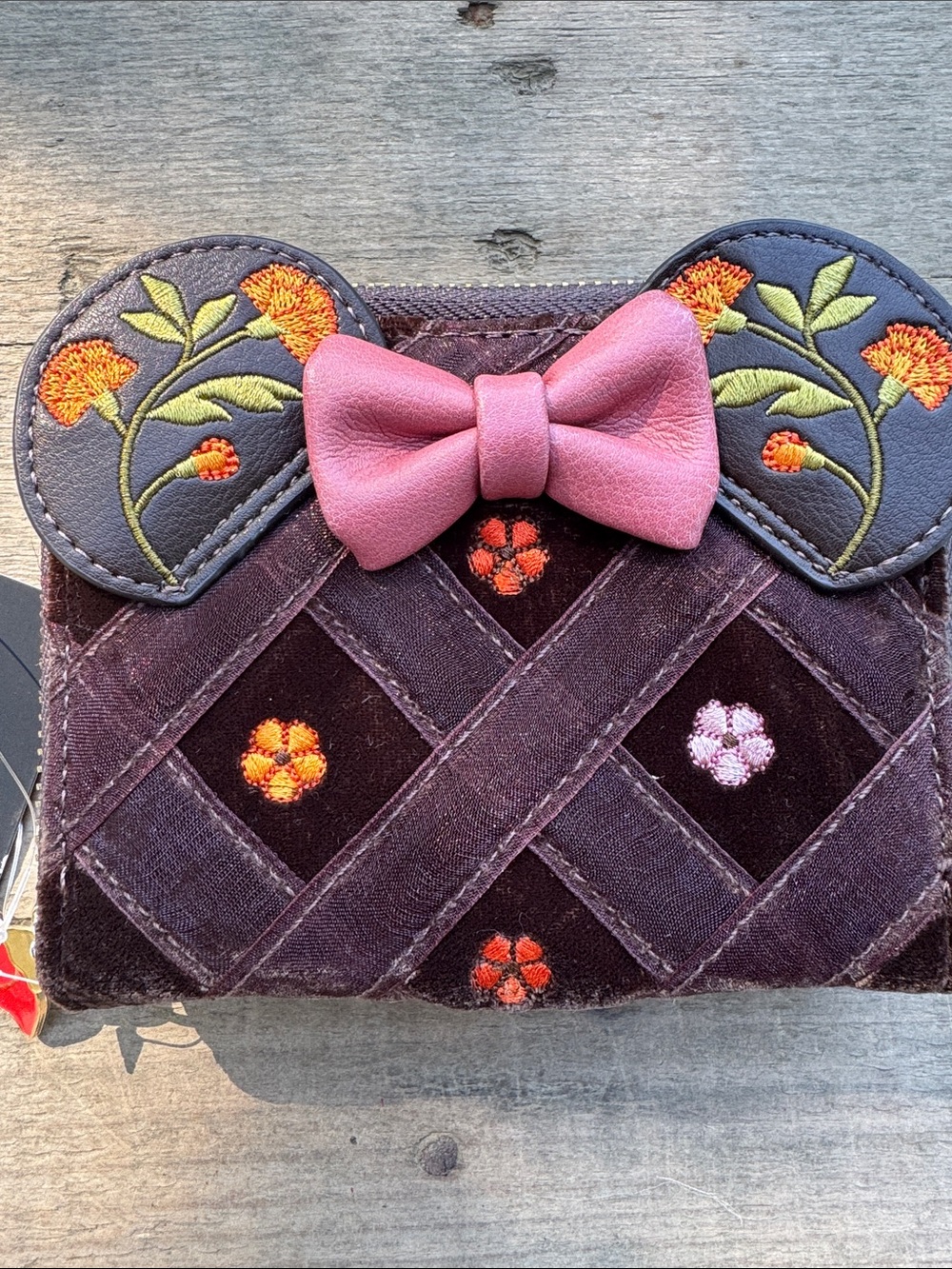 Disney Box lunch Plush Velvet Floral Bow Wallet - Pink Bow, Purple Body NWT